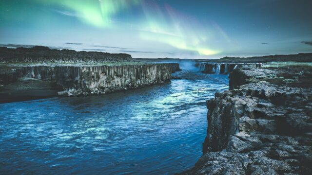 body of water between rock formation